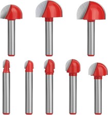 8pcs 1/4" Shank Cove Core Box Router Bit Set, Round Nose Tipped Router Bits Carb
