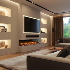 Media Wall Electric Fire 3D Fuel Bed & 13 LED Colours - Endeavour Fires Rosedale