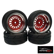 1/10 RC Road Wheels Tyres BBS Style Red for Tamiya TT02 TT01 E 6mm 9mm offset