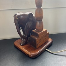 VINTAGE  HAND CARVED WOODEN ELEPHANT TABLE LAMP BASE 13 Inch Tall