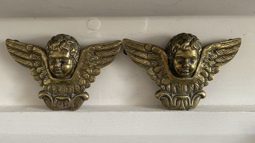 Antique solid brass cherub - brass,