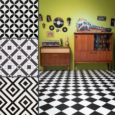 Geometric Tile Effect Cushion Sheet Vinyl Flooring Kitchen & Bathroom Lino Roll