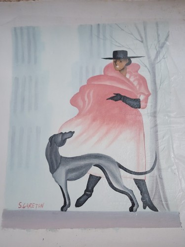 Signed dog oil painting - dog,