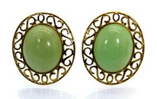 Large Jade Filigree 9ct Yellow