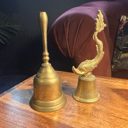 Pair vintage brass hand bells - brass,