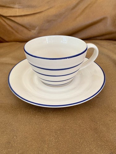 Blue white stripe stoneware - &,