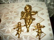 Hollywood Regency Gold Plaster Cherubs Mid Century Set 3 French Style MCM