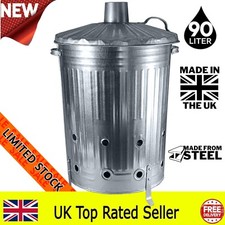 LARGE 90L INCINERATOR FIRE BIN GALVANISED GARDEN BURNING RUBBISH TRASH PAPER