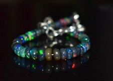7.5"Natural Ethiopian Wello Fire Opal Gemstone Fire Black Beads Bracelet F01148