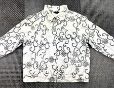 Liz Jordan Women’s Denim Jacket L White Black Embroidered Cotton Stretch