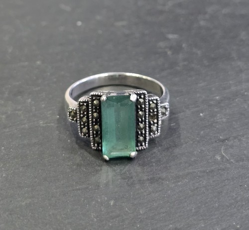 Sterling silver marcasite ring - silver,