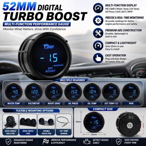 52mm digital car gauge boost - 52mm,