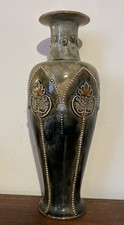 Antique Royal Doulton art deco Lambeth style stoneware vase, 33cm high Excellent