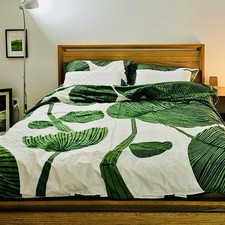 Ikea KUNGSCISSUS Full/Queen Duvet cover and pillowcases, white/green leaf - NEW
