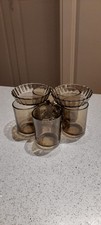 5 Arc France Smoked Glass Mugs 1970 AND  2 mini flan RetrArcoroc Vintage 