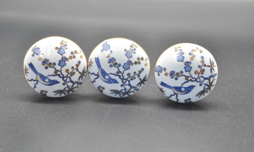 White blue bird knobs ceramic - white,