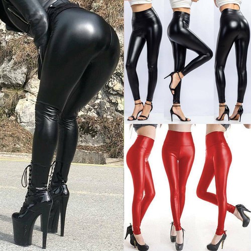 Ladies wet look leggings - , faux