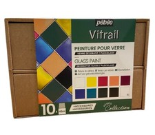 Pebeo Vitrail Glass Painting Collection Set 10 x 45ml Solvent Based Craft Paint
