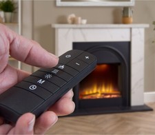 WHITE MARBLE EFFECT FIREPLACE BLACK ARCHED ELECTRIC FIRE REMOTE CONTROL LOGS