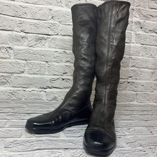 CHANEL Long Boots Shoes EU 37 US 7 Leather Dark Brown Black Authentic from JAPAN