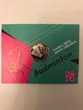 Carded Royal Mint BU 50p Olympic coin BADMINTON carded 50 pence coin 21st Rarest