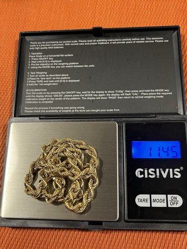 Carat yellow gold rope chain - 9,