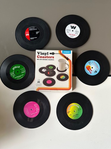 Vinyl retro record coasters - record, in