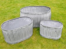 Galvanised Trough Planters Outdoor, Vintage Garden Dolly Tubs, Metal ZInc Coated