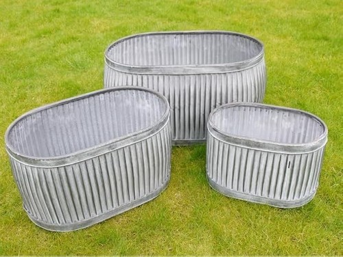 Galvanised trough planters - galvanised,