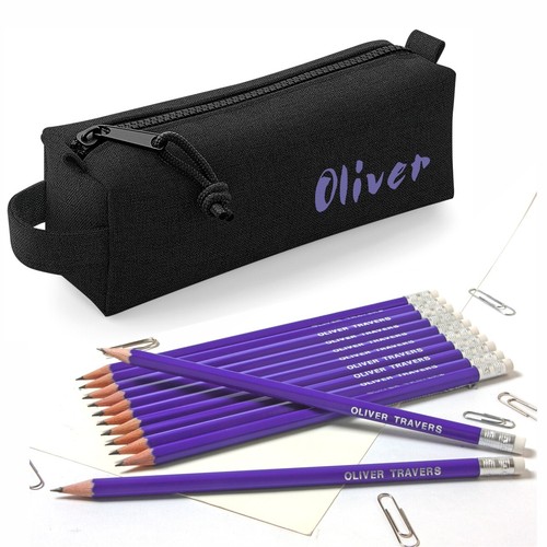 Personalised black pencil case - personalised,