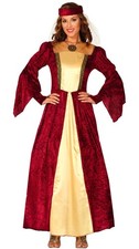 Ladies Medieval Lady Fancy Dress Costume Womens Medievel Outfit Burgundy/Gold fg
