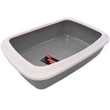 Cat Litter Tray Grey with White Rim 41 x 31 x 11.5cm by Smart Choice