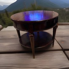 Round Basset Mahogany Finish 2 Tier End Occasional Table 17” Diameter