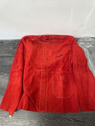 Red leather welding jacket - leather,