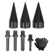 3-Pack Wood Splitter Drill Bit with Gloves 32mm + 38mm + 42mm+4 Handles for Farm