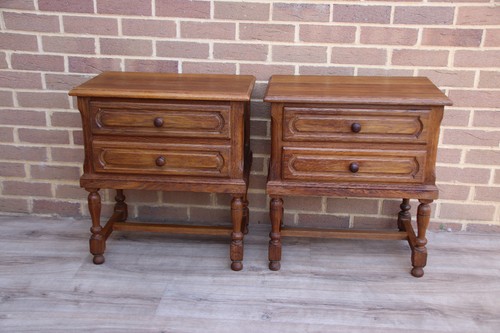 Pair oak vintage bedside - pair,