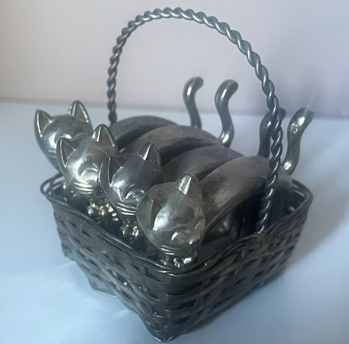 Set silver metal cat - silver,