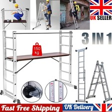 3 IN 1 Scaffolding Ladder Work Platform Scaffold Ladder Aluminium with Wheel
