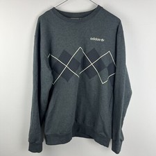 Adidas Originals Mens Rare Argyle Sweater Sweatshirt Pullover Top, Grey, S Small