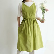 Adjustable Strap Pinafore Dress with Pockets Workwear Women Wrap Apron V Neck