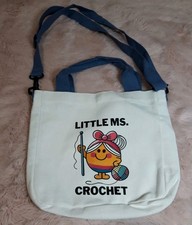 Little Ms Crochet Small Fabric Bag White Adjustable Shoulder strap 22 X 22cm