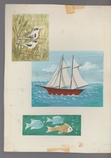 FATHERS DAY Three-Panel w/ Birds Fish & Boat 6x8.25" Greeting Card Art #FD7656