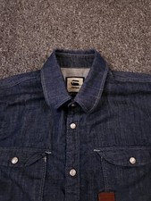 G Star Denim Over Shirt Men Large Blue Pockets Stud Buttons