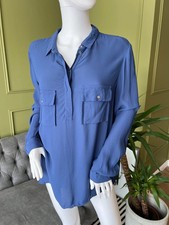 Massimo Dutti Shirt Blouse  Blue Ladies Pocket Detail Front UK 12 EUR 40