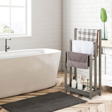 Freestanding Wooden Towel Rack with 3 Bars and Storage Shelf