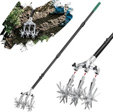 Rotary Cultivator Garden Tiller, Hand Cultivator with Detachable Thicker Tines