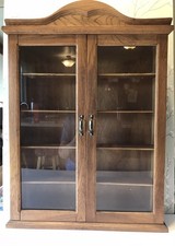 Vintage Wooden Wall Cabinet Glass Doors Display Figure Miniature Display Shelf