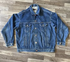 Vintage Long Haul Denim Trucker Jacket Mens XL Tall Button Front Heavy Blue