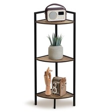 3 Tier Corner Shelf Unit Freestanding Storage Wooden Shelves with Metal Frame