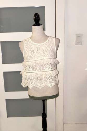 Zara white floral lace ruffle - white,